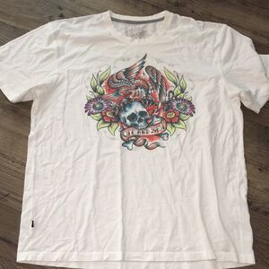 White Skull & Flowers print Marc Ecko floral cut & sew beach wear t shirt 2XL/XL